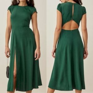 Reformation Gavin Midi Dress Emerald Green Open Back 2